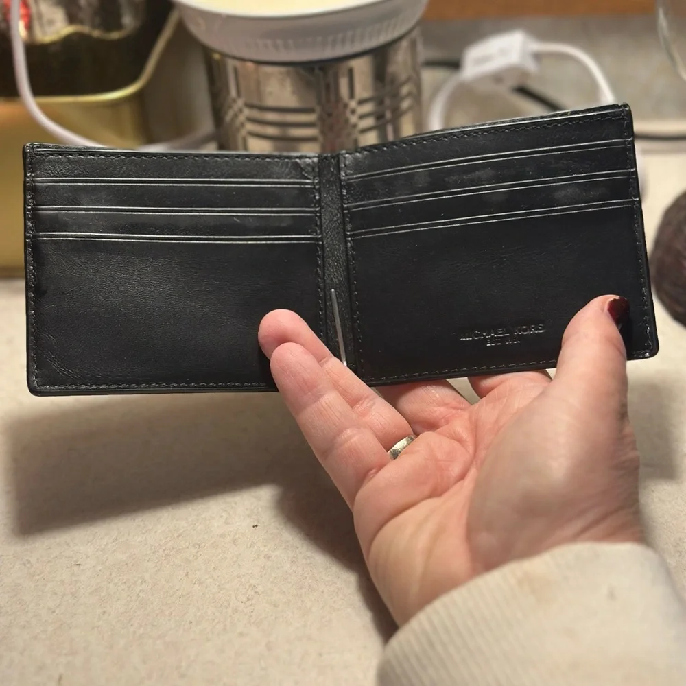Michael Kors Cooper bilfold bifold wallet. Black and white. Used, mild wear
